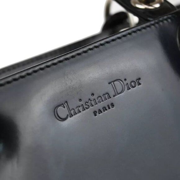 CHRISTIAN DIOR Lady Tote Hand Bag Patent Leather Black Silver Italy 12SH744 - Picture 14 of 16